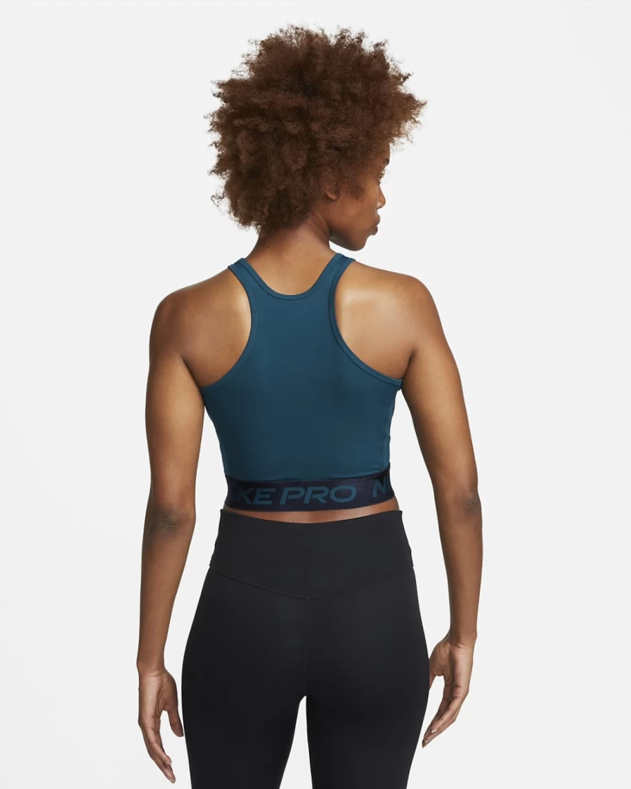 Nike Pro Dri-FIT Women's Graphic Crop Tank - Valerian Blue/Obsidian/Peach Cream Fitness Top