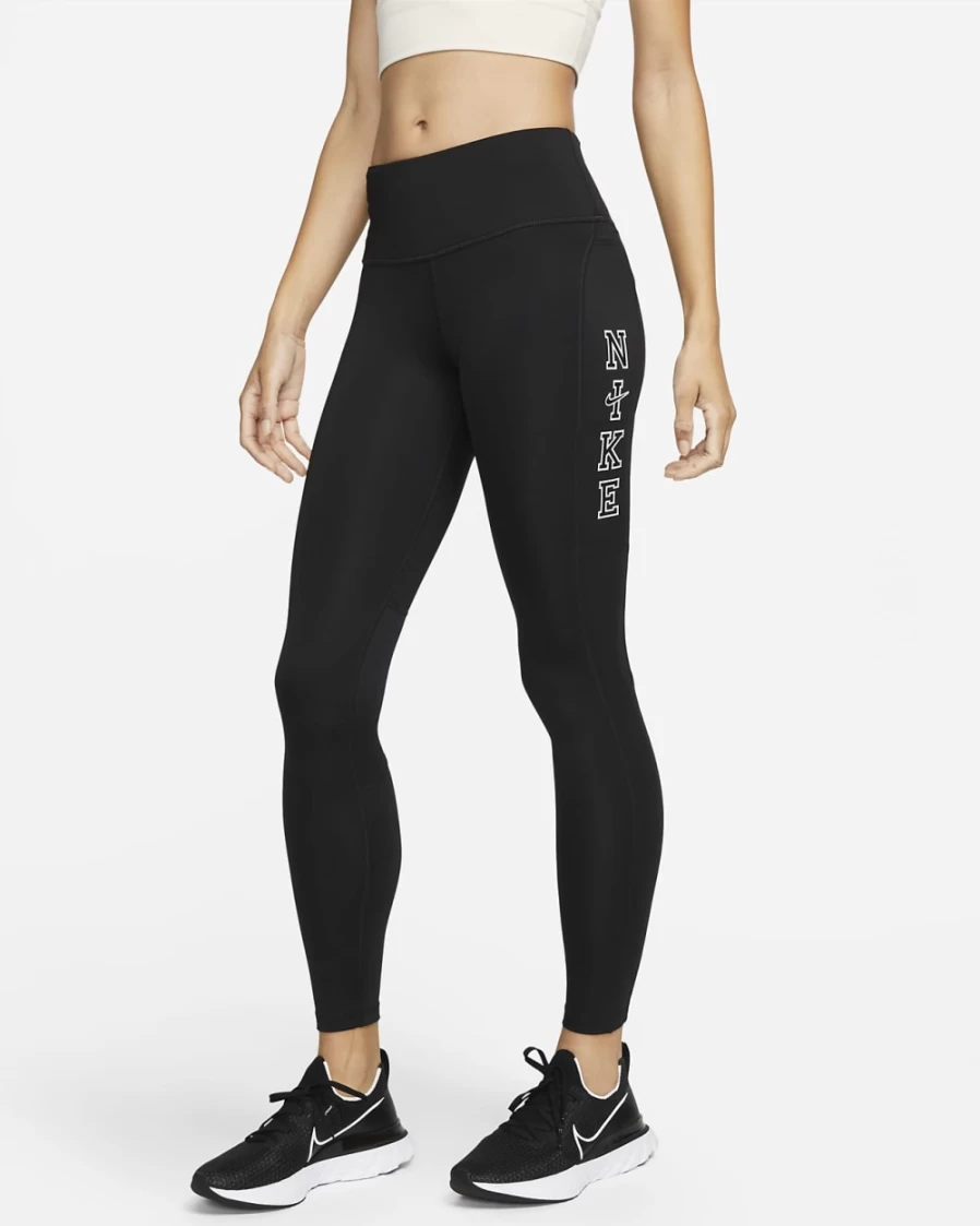 Nike Epic Fast Women's Mid-Rise 7/8 Leggings with Pockets - Black & White Workout Tights for Women