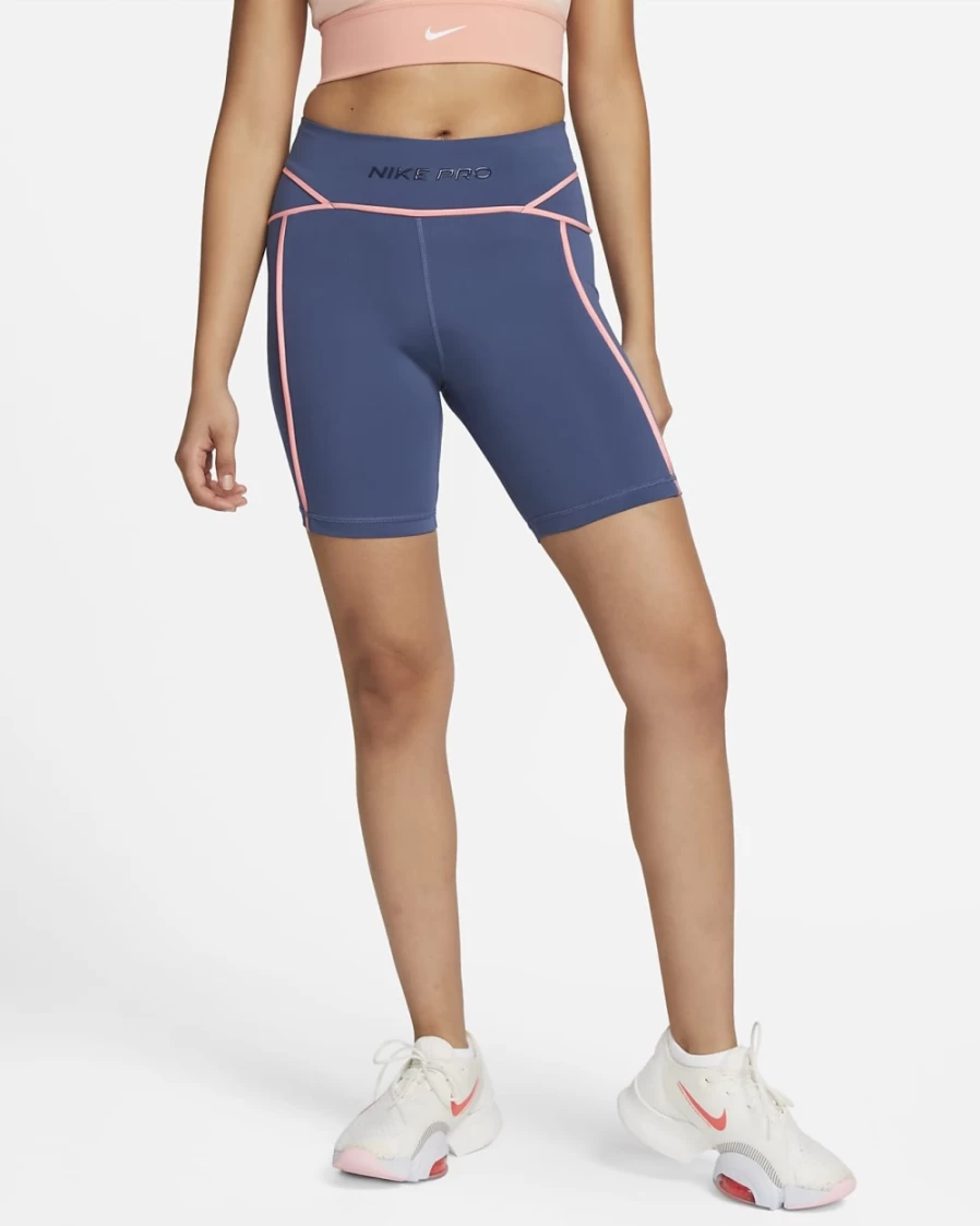 Nike Pro Women's Mid-Rise 7" Biker Shorts - Mystic Navy/Pink Gaze/Midnight Navy Training Shorts for Women