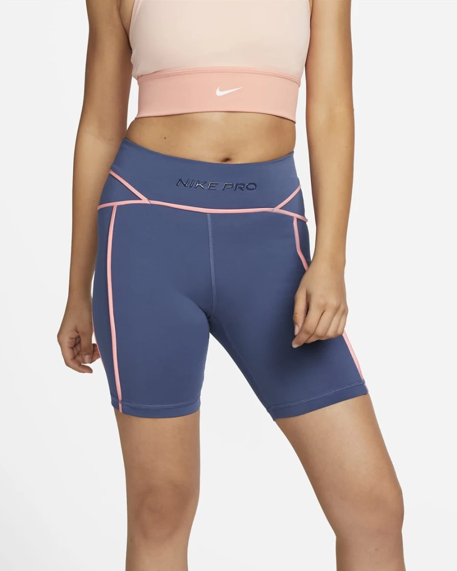 Nike Pro Women's Mid-Rise 7" Biker Shorts - Mystic Navy/Pink Gaze/Midnight Navy Training Shorts for Women