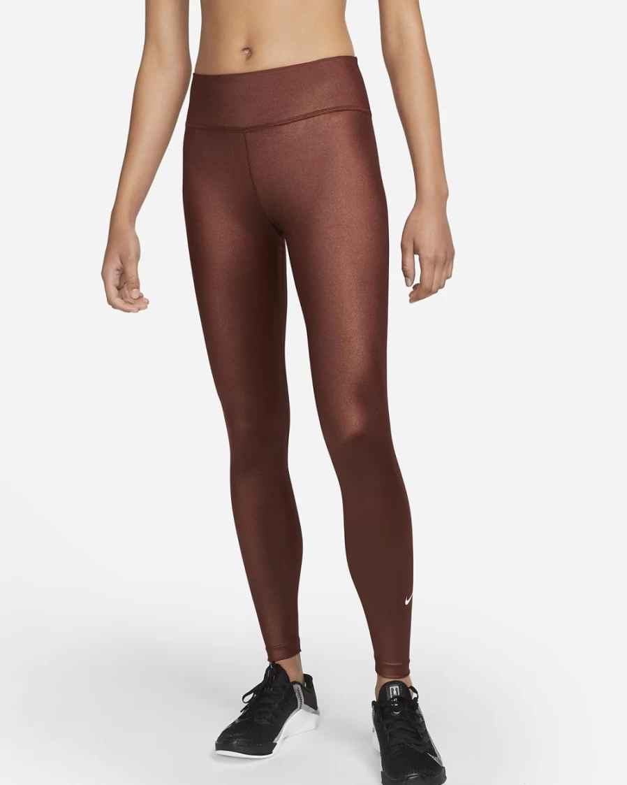 Nike Women's One Mid-Rise Shine Leggings in Bronze Eclipse/White