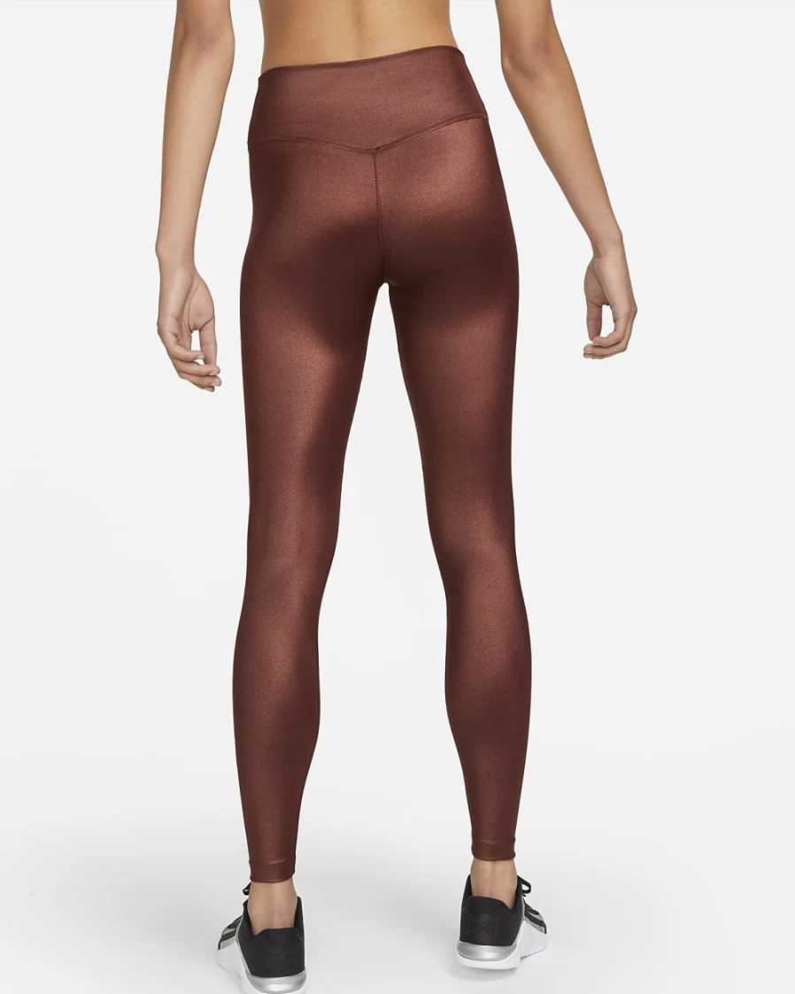 Nike Women's One Mid-Rise Shine Leggings in Bronze Eclipse/White