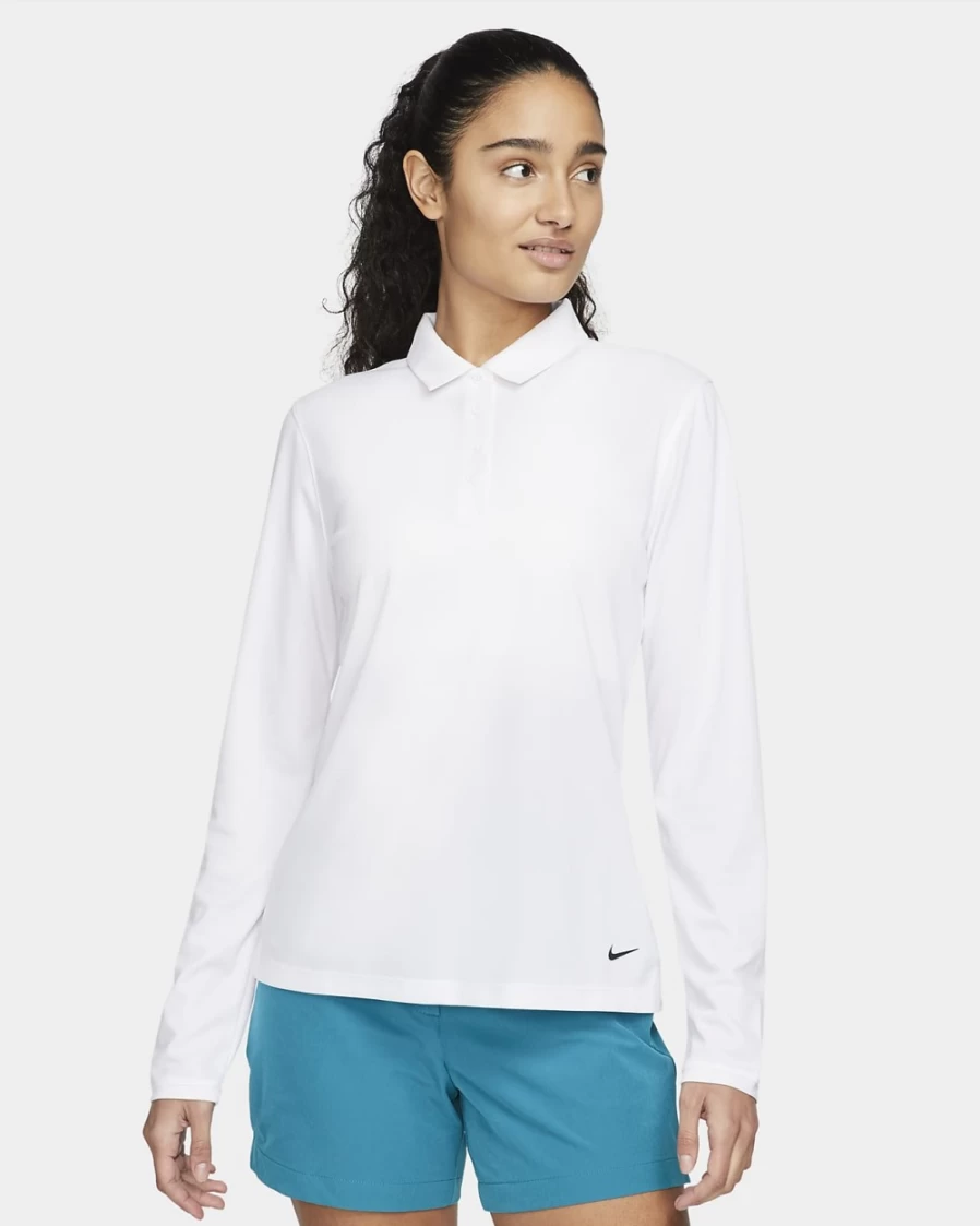 Nike Dri-FIT Victory Women's Long-Sleeve Golf Polo Shirt - White/Black Moisture-Wicking Performance Top