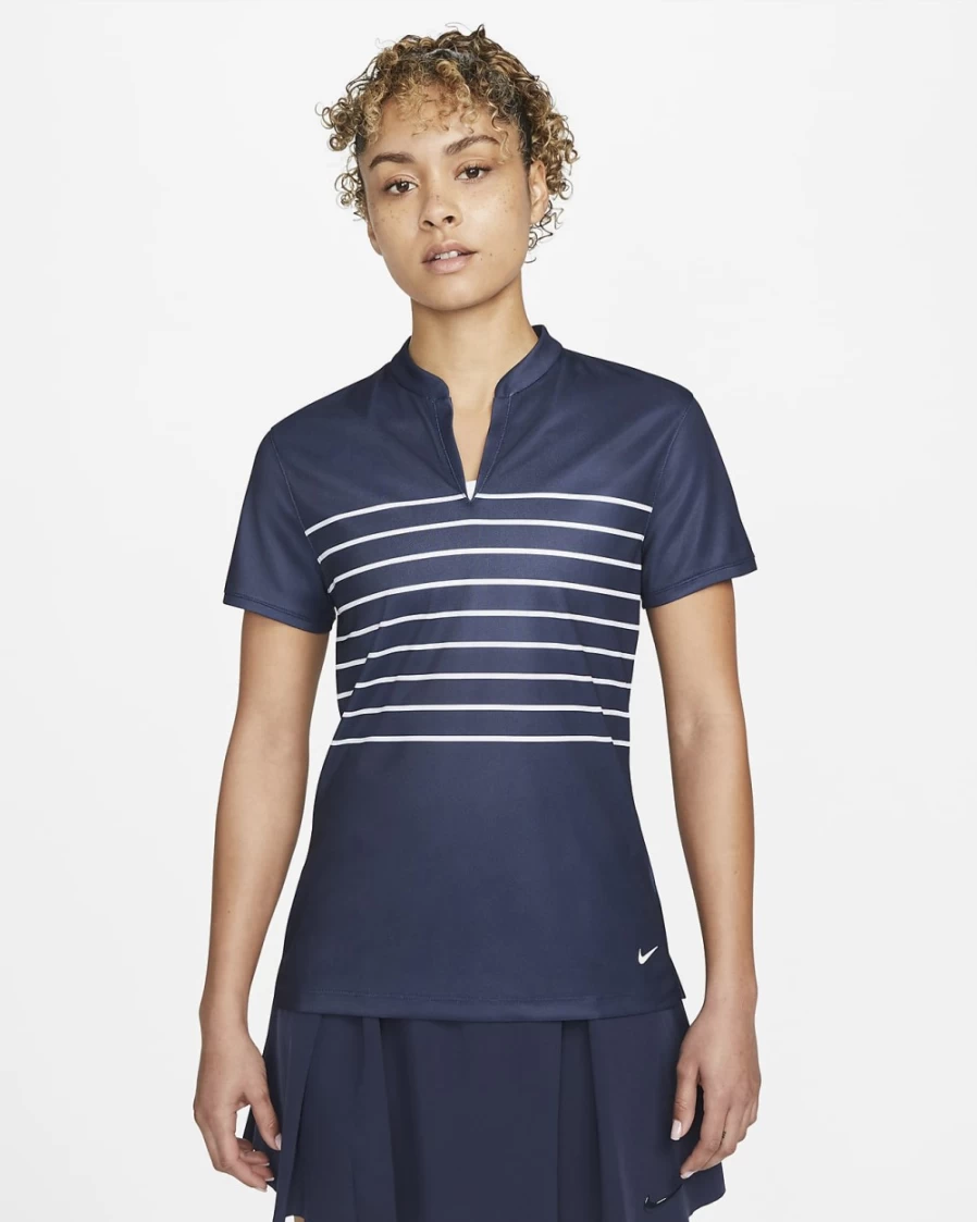 Nike Dri-FIT Victory Women's Golf Polo Shirt - Obsidian & White Striped Moisture-Wicking Top