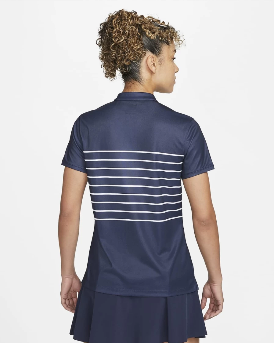 Nike Dri-FIT Victory Women's Golf Polo Shirt - Obsidian & White Striped Moisture-Wicking Top