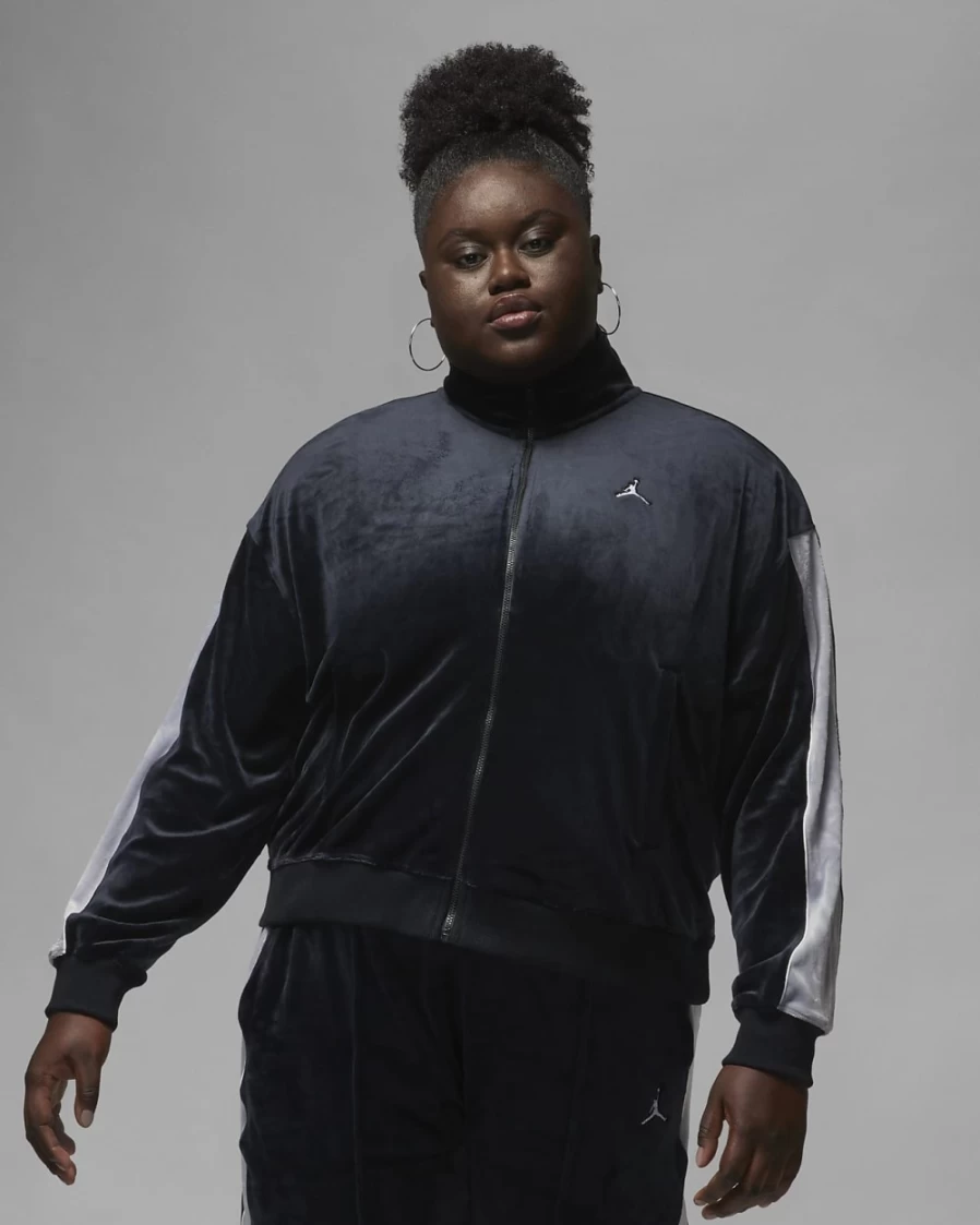 Nike Jordan Flight Women's Plus Size Velour Jacket in Black, Cement Grey & Sail