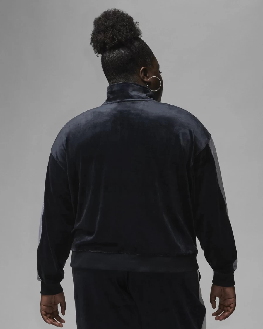 Nike Jordan Flight Women's Plus Size Velour Jacket in Black, Cement Grey & Sail