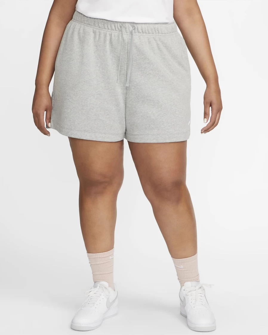 Nike Women's Plus Size Club Fleece Mid-Rise Shorts - Dark Grey Heather/White | Comfortable Sportswear