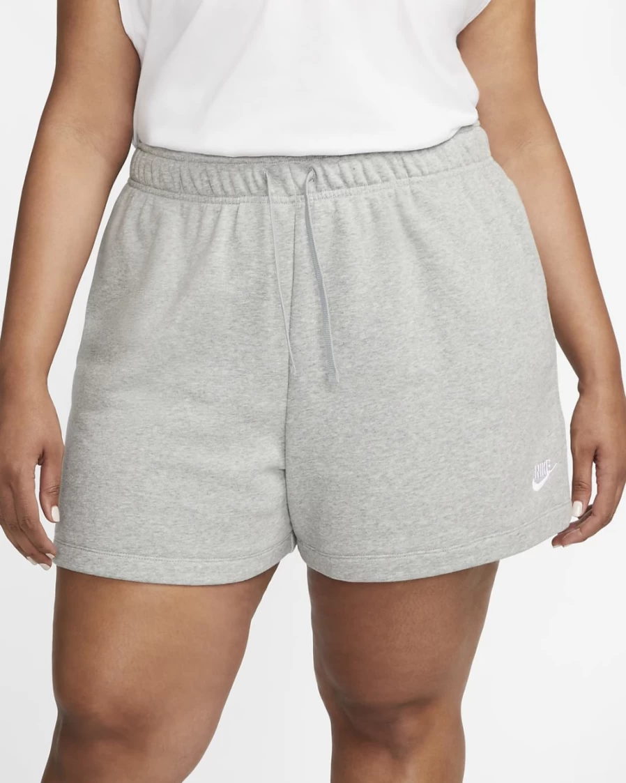 Nike Women's Plus Size Club Fleece Mid-Rise Shorts - Dark Grey Heather/White | Comfortable Sportswear