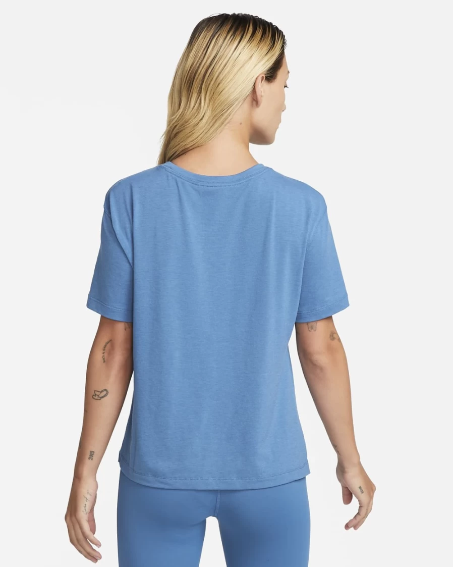 Nike Dri-FIT Women's Yoga Top - Dark Marina Blue & Iron Grey Breathable Workout Shirt