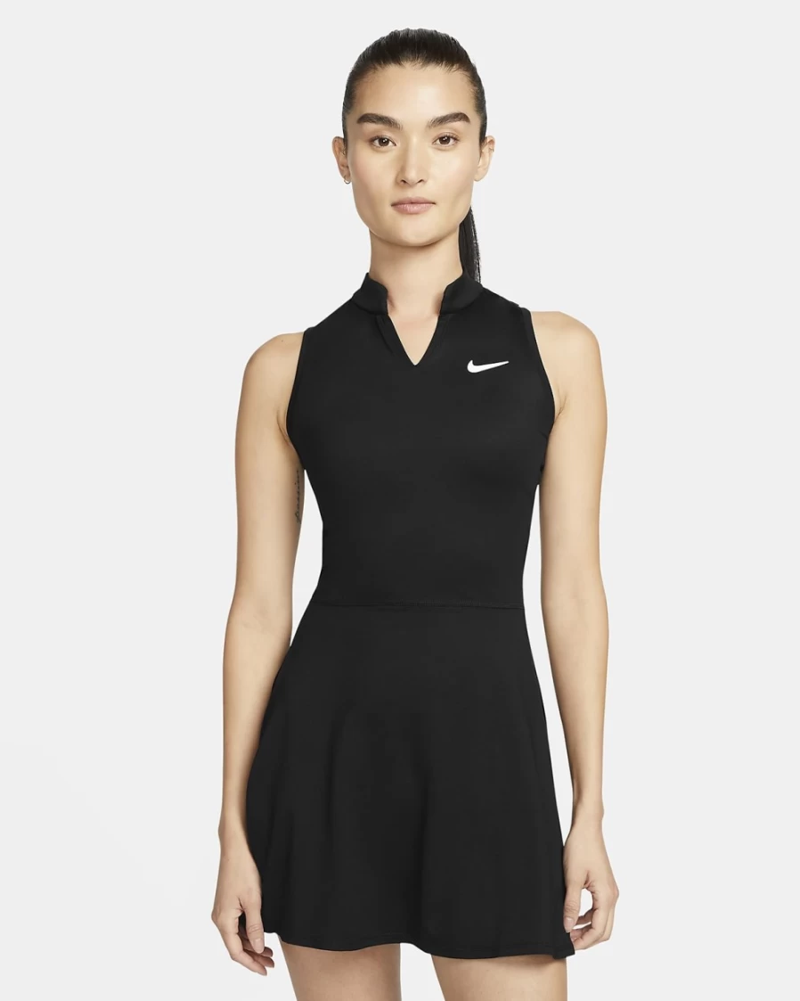 Nike Women's Dri-FIT Victory Tennis Dress - Black/White, Moisture-Wicking Performance Skirt for Court Sports