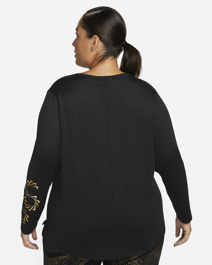 Nike Women's Plus Size Graphic Long-Sleeve Top in Black/Photon Dust/White