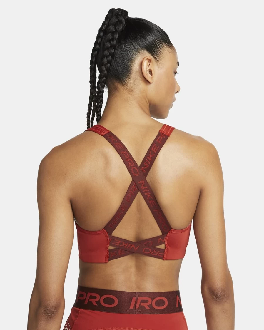 Nike Pro Swoosh Women's Medium-Support Sports Bra - Cinnabar/Oxen Brown/Light Soft Pink Non-Padded Graphic Workout Top