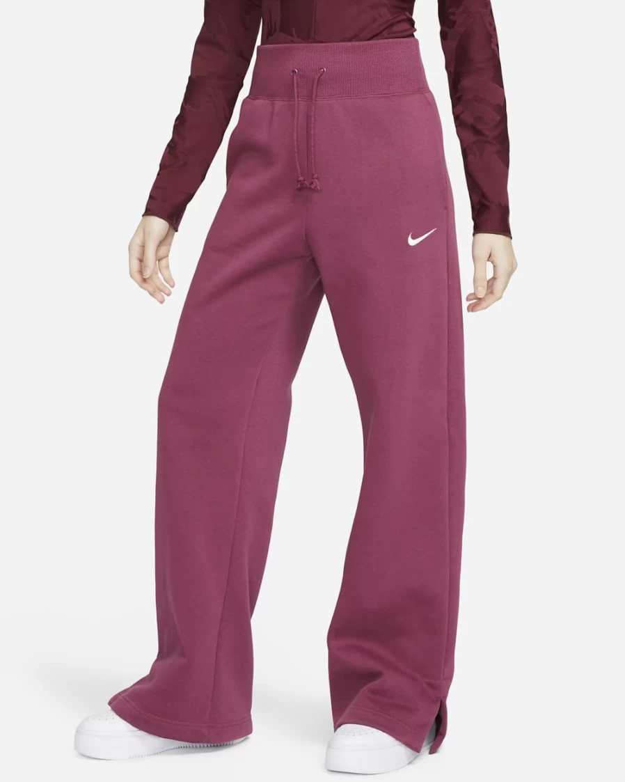Nike Women's High-Waisted Wide-Leg Sweatpants - Rosewood/Sail - Sportswear Phoenix Fleece