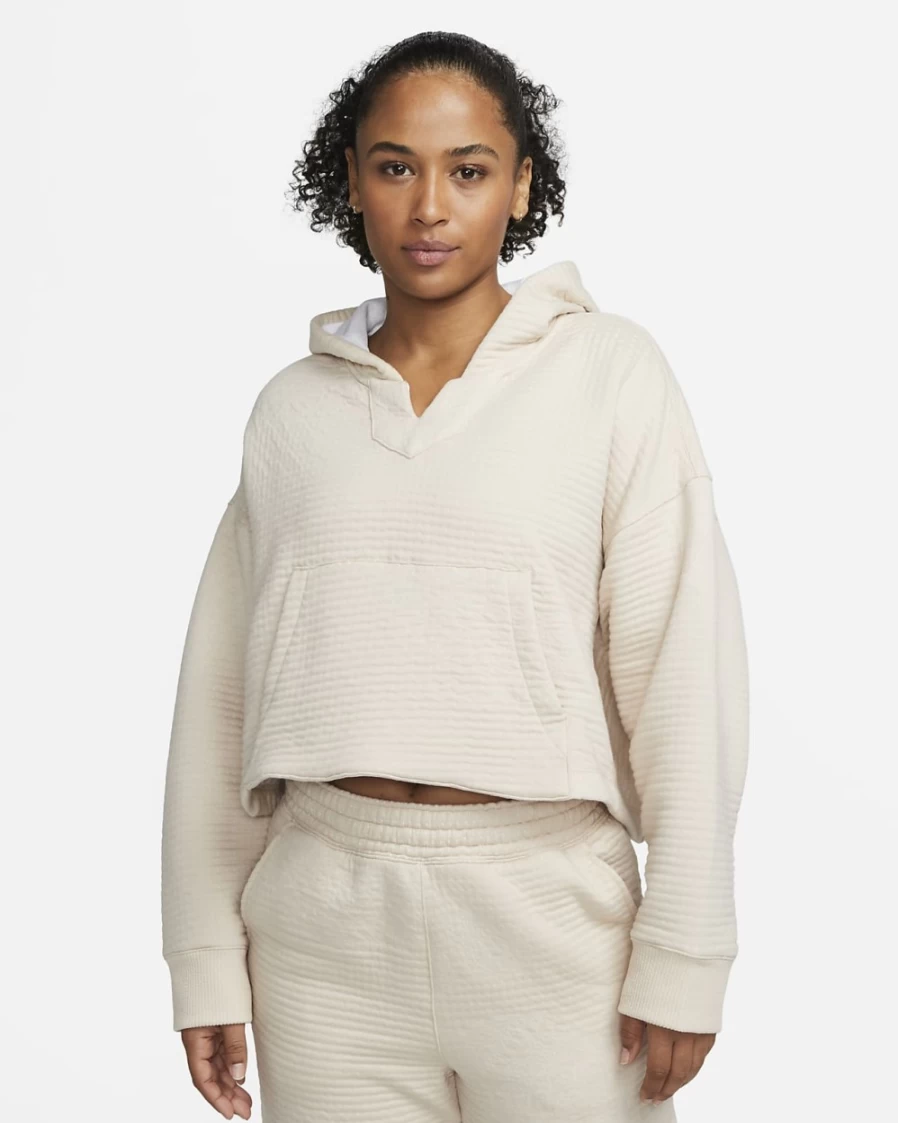 Nike Women's Sanddrift/White Yoga Luxe Pullover Hoodie - Comfortable Workout Sweatshirt