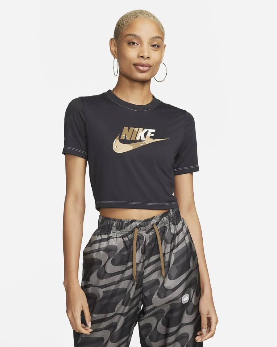 Nike Women's Oil Grey & Pearl White Slim Fit Cropped T-Shirt | Sportswear Top