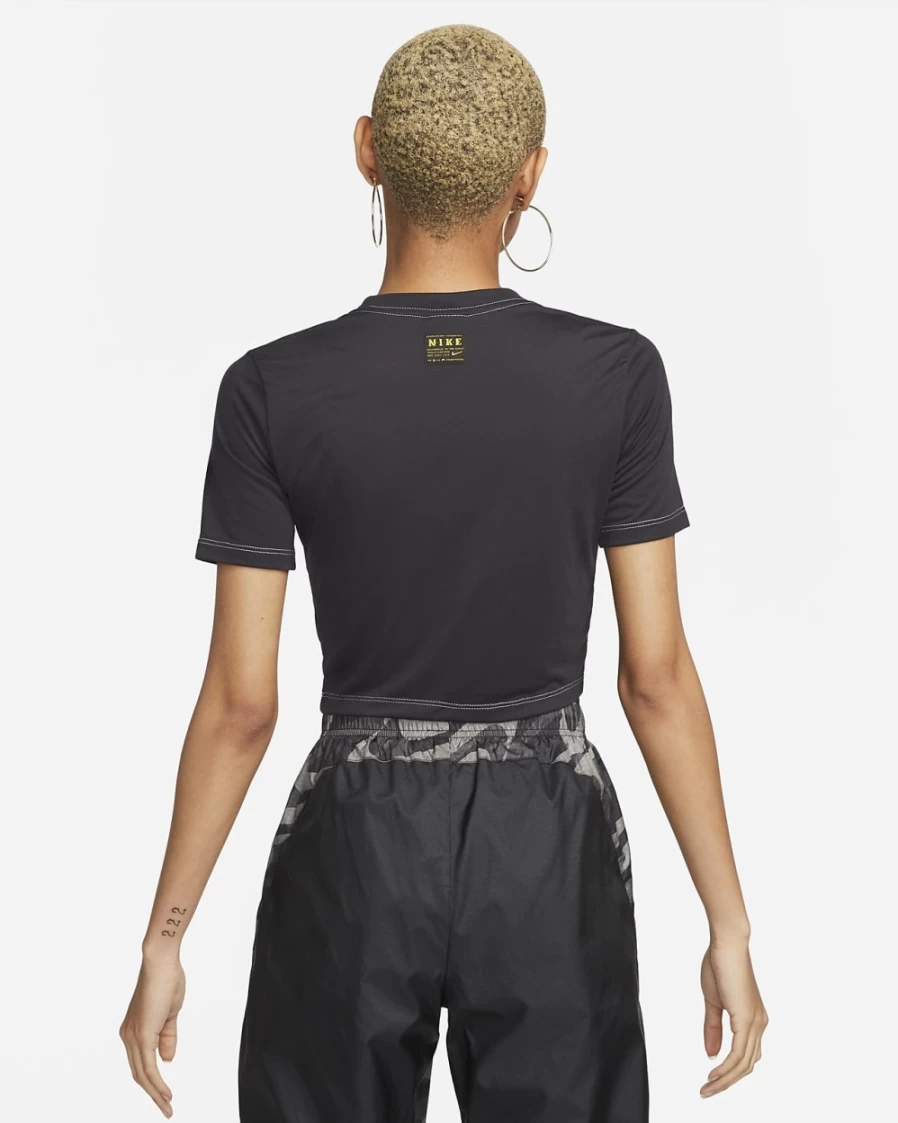 Nike Women's Oil Grey & Pearl White Slim Fit Cropped T-Shirt | Sportswear Top