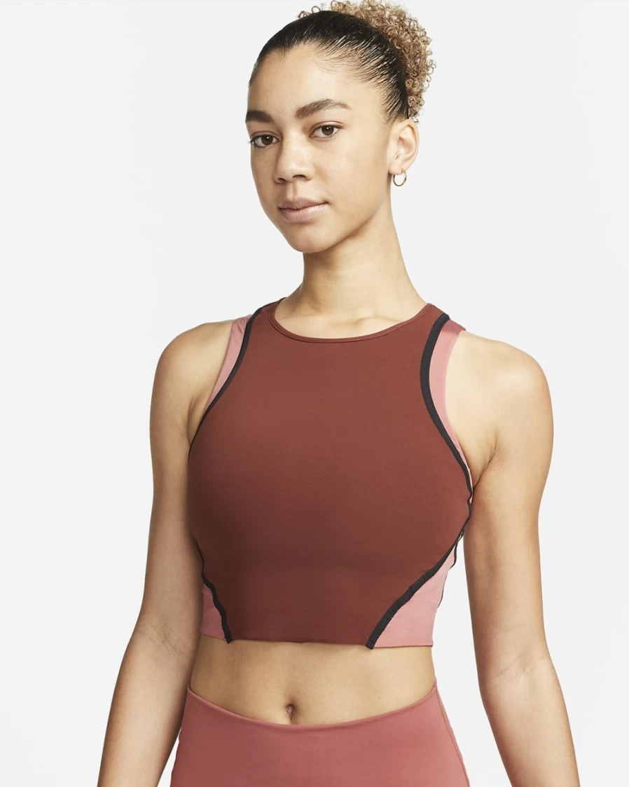 Nike Dri-FIT Luxe Women's Cropped Yoga Tank Top - Oxen Brown/Canyon Rust/Black/Iron Grey