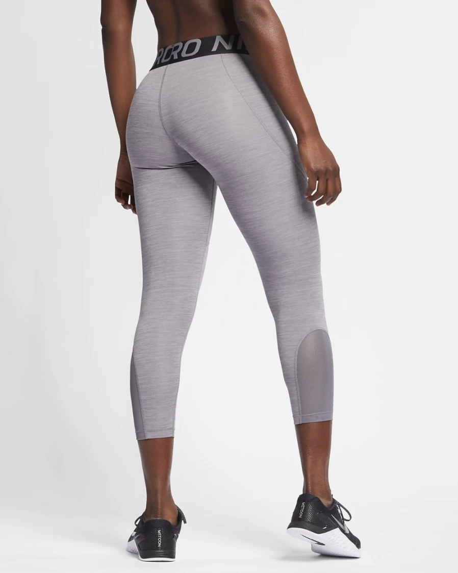 Nike Pro Women's High-Waisted Crop Leggings - Gunsmoke/Heather/Black - Moisture-Wicking Workout Tights for Running & Training