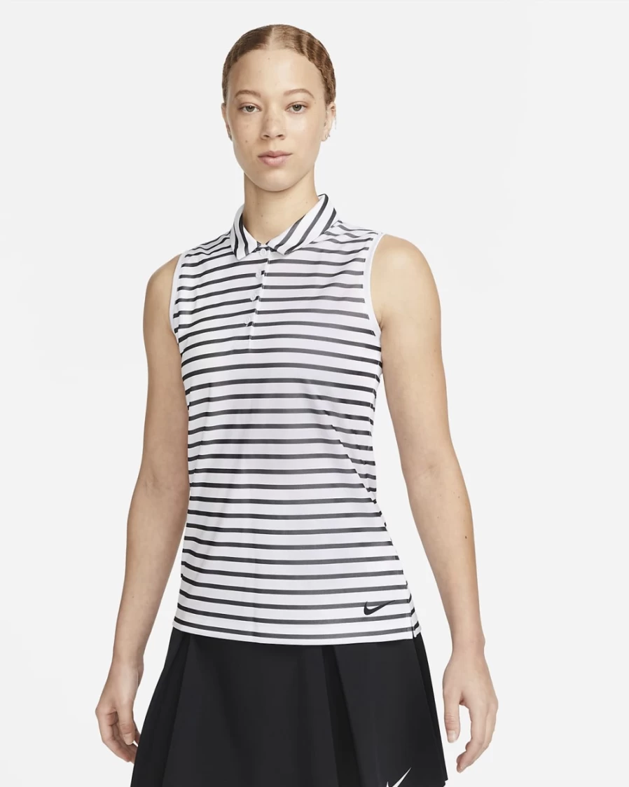 Nike Dri-FIT Victory Women's White/Black Striped Sleeveless Golf Polo Shirt for Women