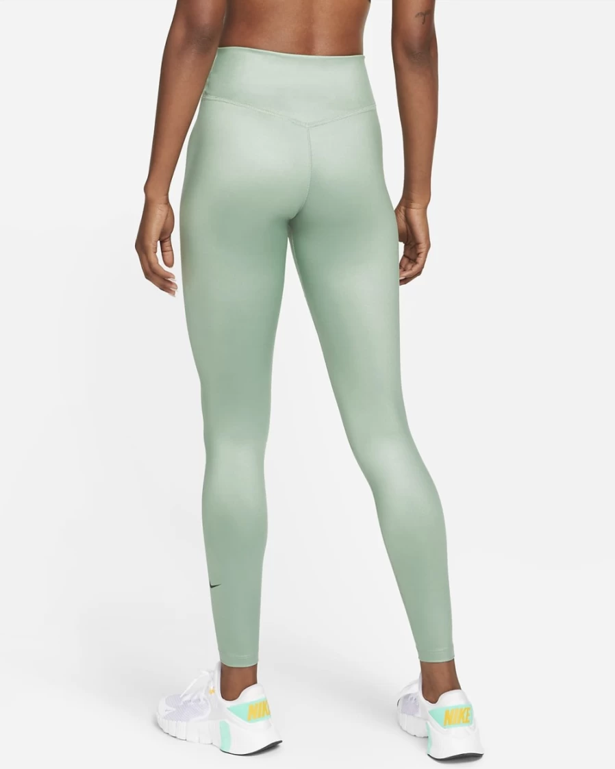 Nike One Women's Mid-Rise Shine Leggings - Jade Smoke/Black - High-Waisted Yoga Pants for Training & Running