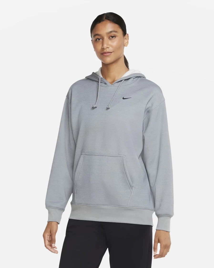 Nike Therma Women's Pullover Hoodie - Particle Grey/Heather/Black Training Sweatshirt