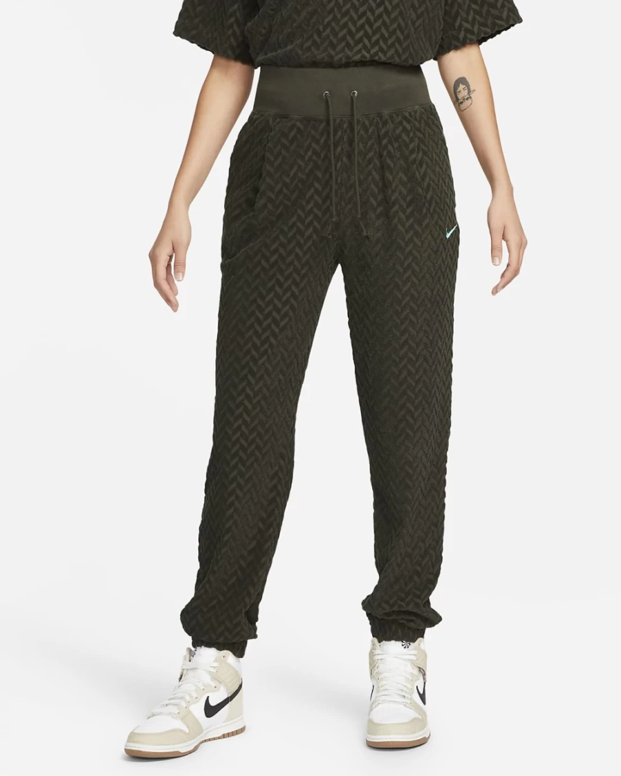 Nike Women's High-Waisted Joggers - Sportswear Everyday Modern Pants in Sequoia/Light Menta