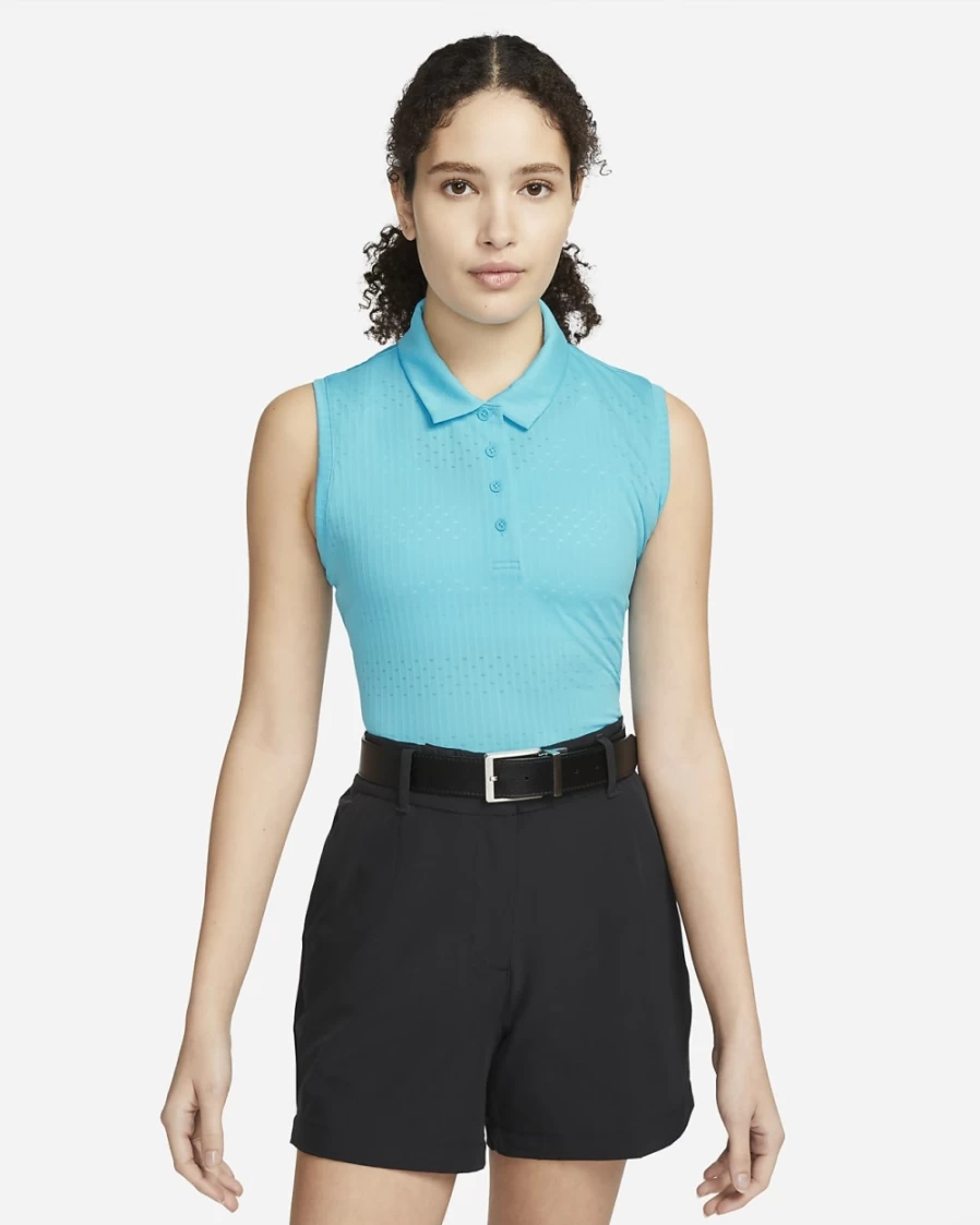 Nike Dri-FIT Victory Women's Baltic Blue/Black Sleeveless Printed Golf Polo Shirt