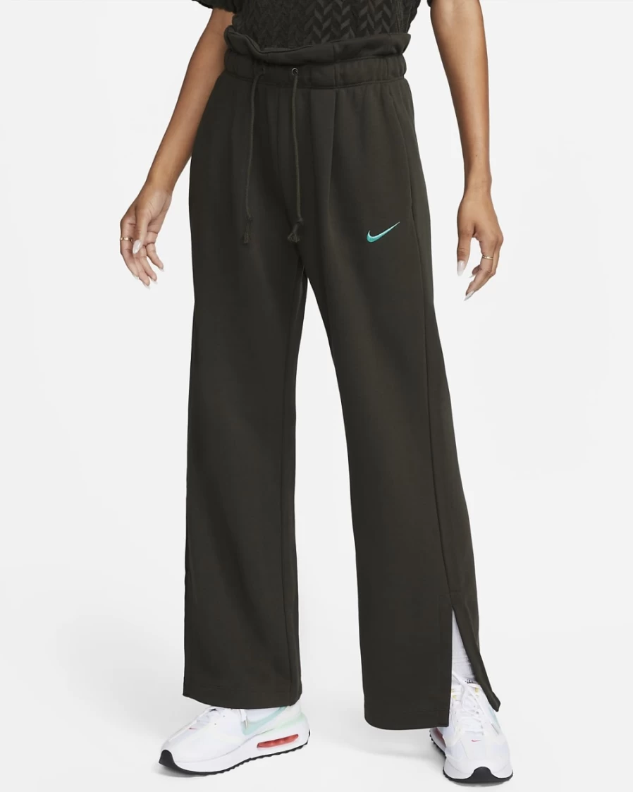Nike Women's High-Waisted Fleece Sweatpants - Sequoia/Light Menta - Sportswear Everyday Modern Open-Hem Pants