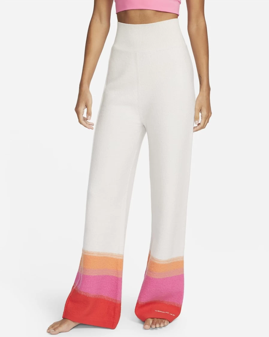 Nike Therma-FIT ADV Women's Yoga Pants - Light Orewood Brown/Orange Trance, Wool-Blend Thermal Workout Trousers