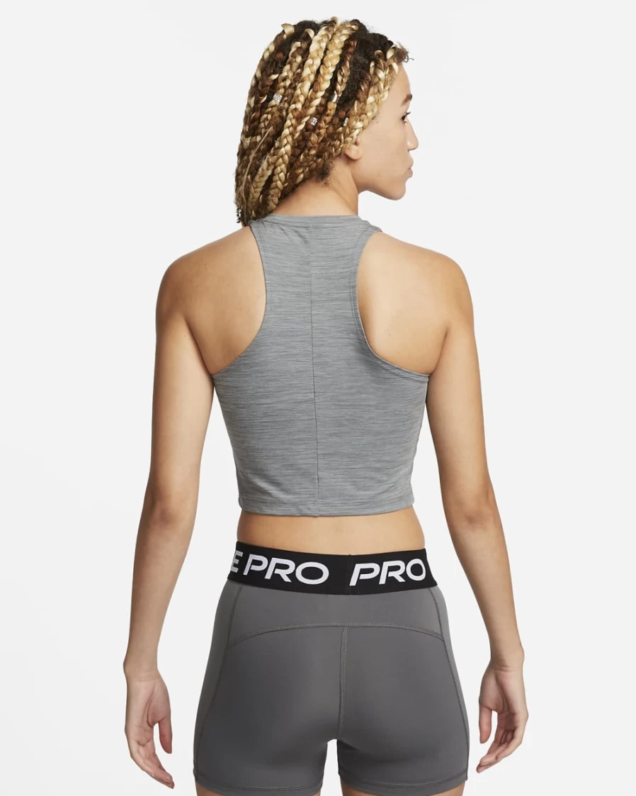 Nike Pro Dri-FIT Women's Cropped Graphic Tank Top - Smoke Grey/Pure/Black - Moisture-Wicking Fitness Shirt