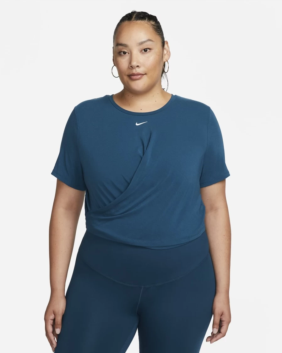 Nike Dri-FIT One Luxe Women's Valerian Blue Cropped Short-Sleeve Workout Top - Plus Size Athletic Shirt