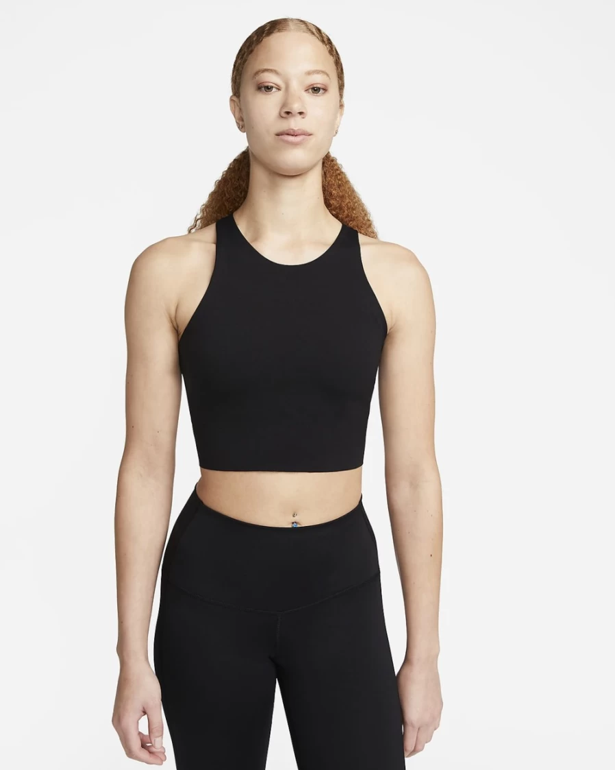 Nike Women's Dri-FIT Luxe Shelf-Bra Cropped Yoga Tank Top - Black