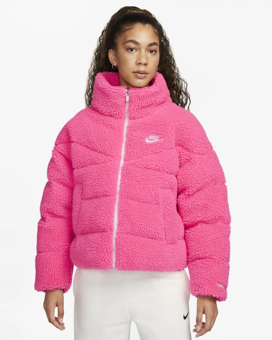 Nike Women's Therma-FIT Fleece Jacket - Hyper Pink & White Synthetic Fill Winter Coat for Running & Outdoor Sports