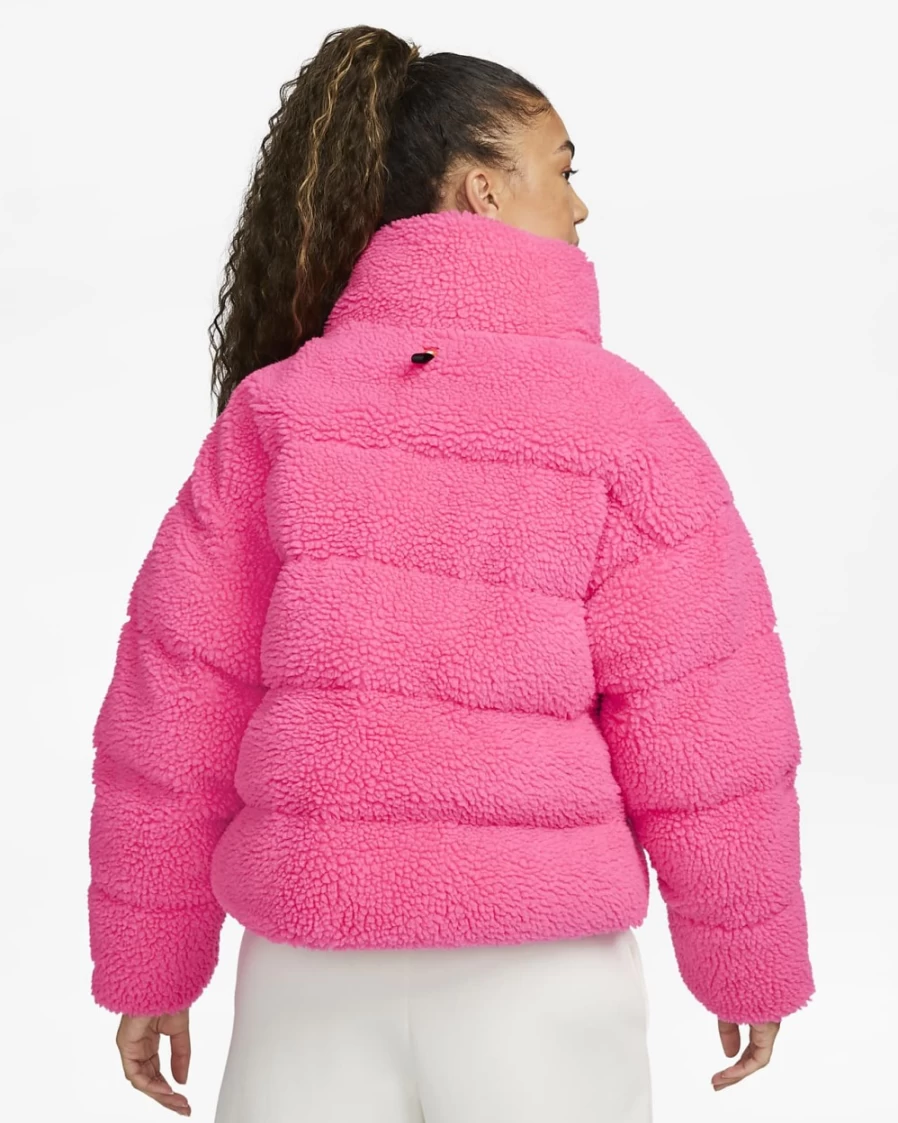 Nike Women's Therma-FIT Fleece Jacket - Hyper Pink & White Synthetic Fill Winter Coat for Running & Outdoor Sports