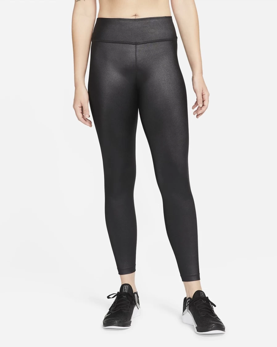 Nike Women's One Mid-Rise Shine Leggings - Black/White Yoga Pants for Training & Running