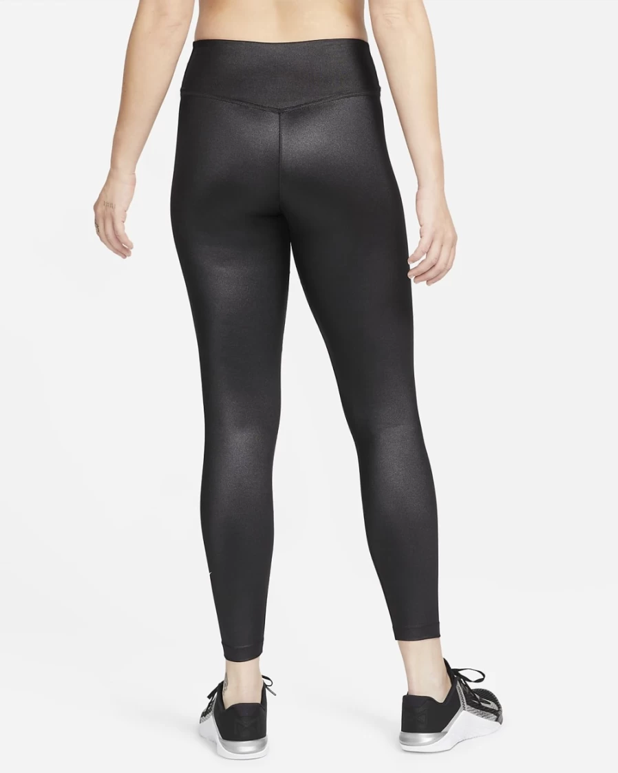 Nike Women's One Mid-Rise Shine Leggings - Black/White Yoga Pants for Training & Running