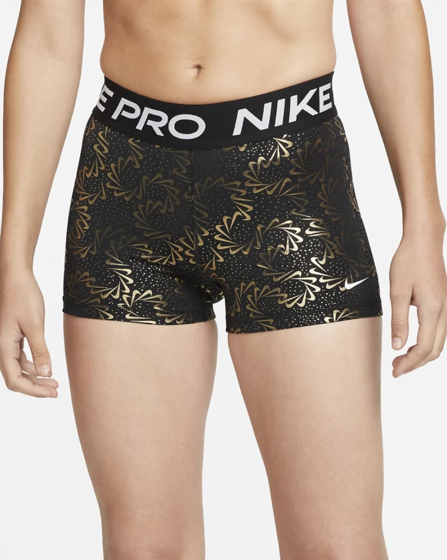 Nike Pro Women's 3" Mid-Rise Training Shorts - Black/White Printed Workout Shorts for Women