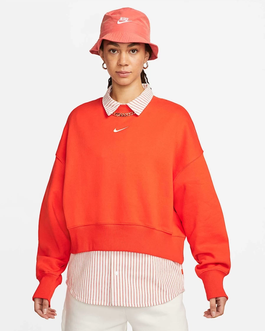Nike Women's Picante Red/Sail Phoenix Fleece Oversized Crewneck Sweatshirt | Sportswear