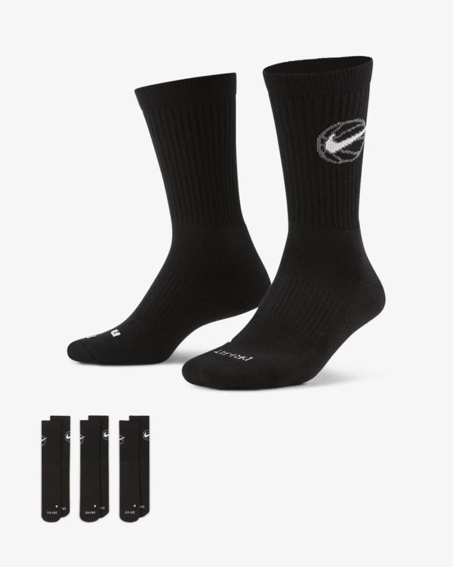Nike Everyday Crew Basketball Socks 3-Pack - Black/White for Men & Women