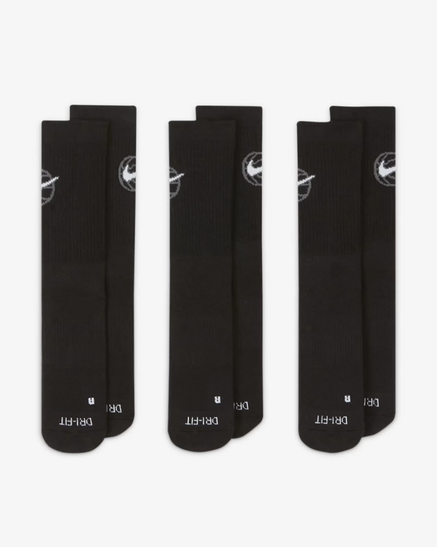 Nike Everyday Crew Basketball Socks 3-Pack - Black/White for Men & Women