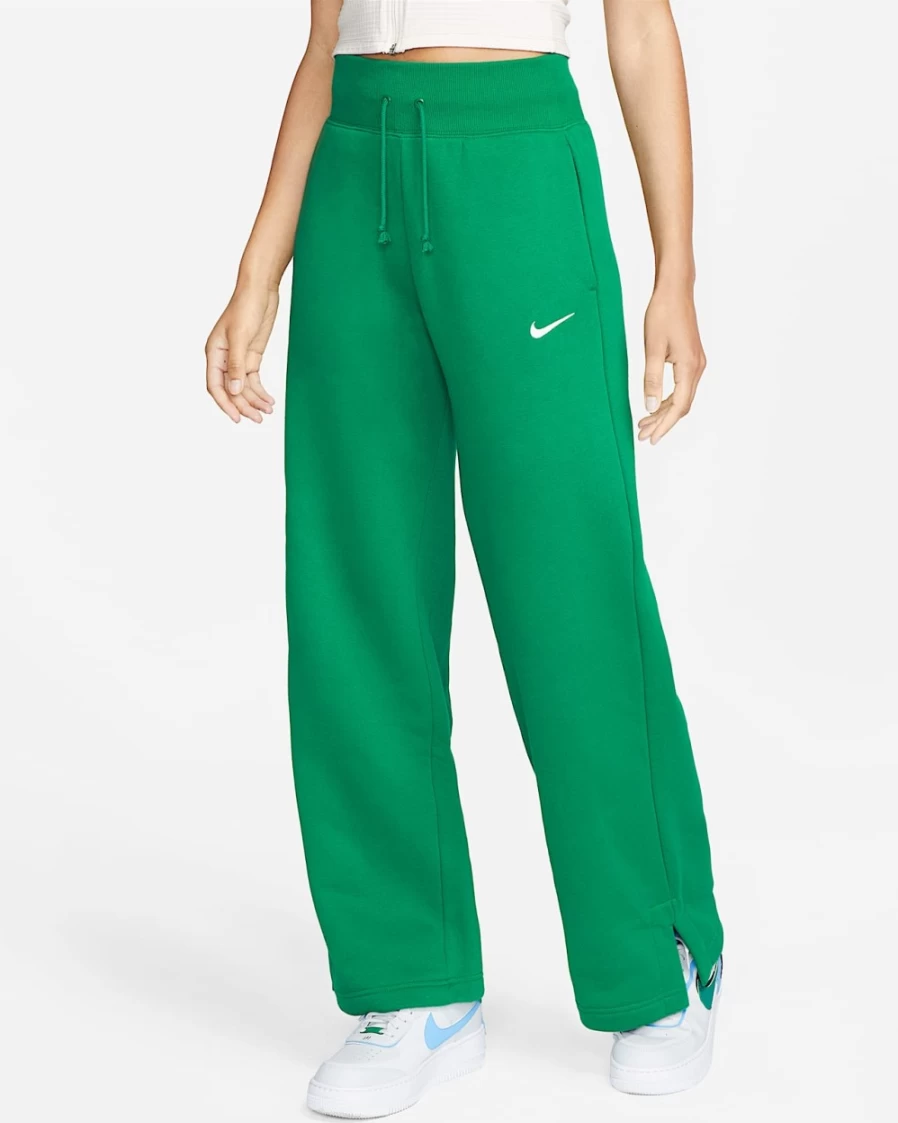 Nike Women's High-Waisted Wide-Leg Sweatpants - Malachite/Sail - Phoenix Fleece Comfort