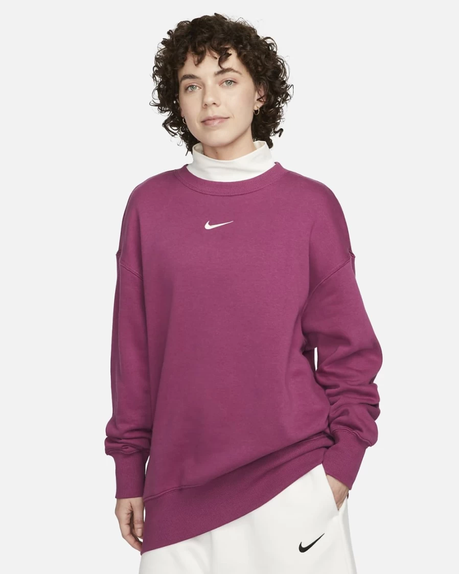 Nike Women's Rosewood/Sail Oversized Crewneck Sweatshirt - Phoenix Fleece Comfort & Style