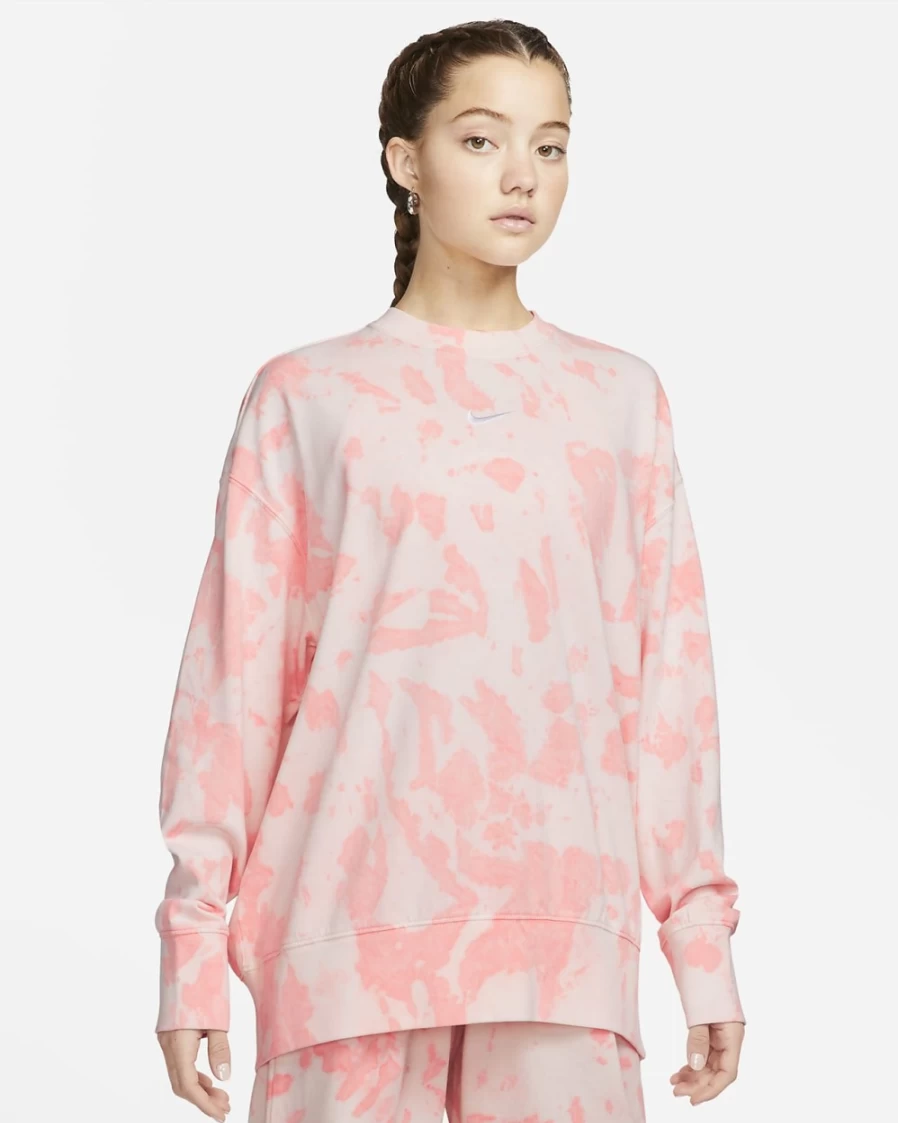 Nike Women's Bright Crimson & White Cloud-Dye Crewneck Jersey Top - Sportswear Collection