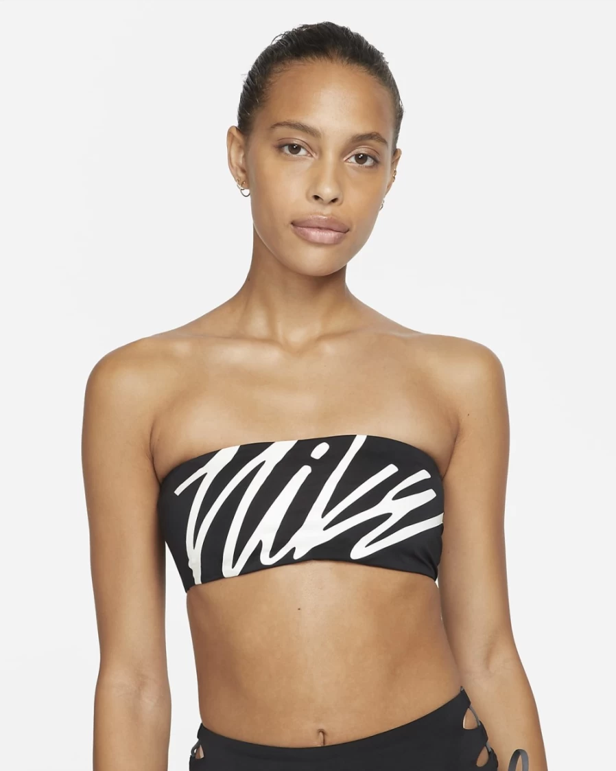 Nike Women's Black Multi Logo Bandeau Bikini Top