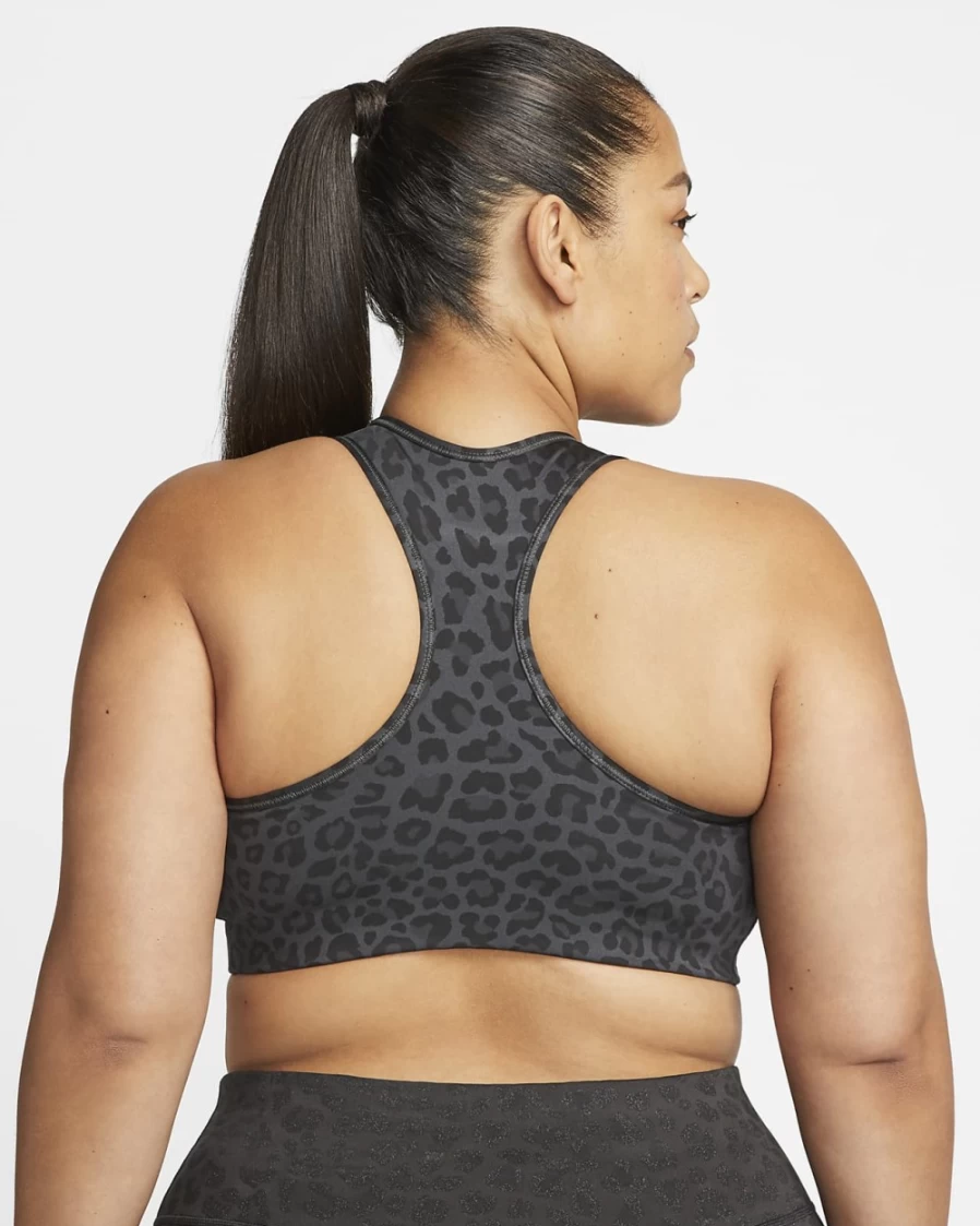 Nike Women's Dark Smoke Grey/White Medium-Support Swoosh Printed Sports Bra - Plus Size Non-Padded Activewear