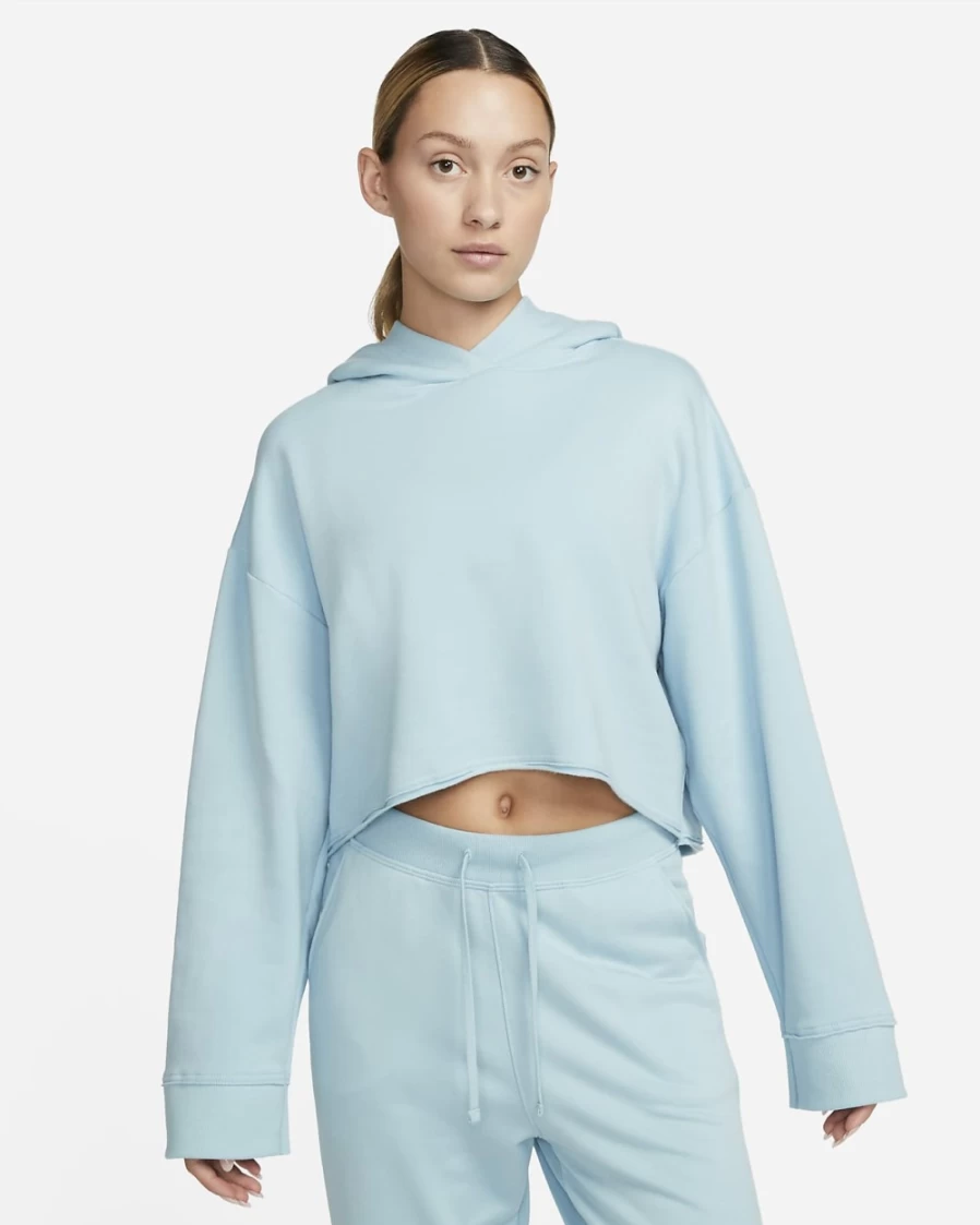 Nike Women's Cropped Fleece Hoodie in Ocean Bliss/Particle Grey - Yoga Luxe Style