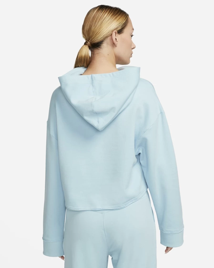 Nike Women's Cropped Fleece Hoodie in Ocean Bliss/Particle Grey - Yoga Luxe Style