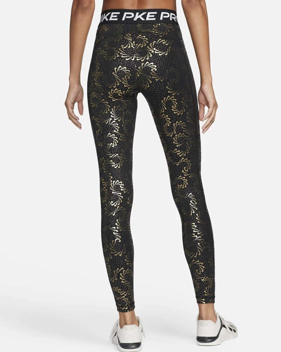 Nike Women's Pro Mid-Rise Leggings - Black/White Allover Print Athletic Tights