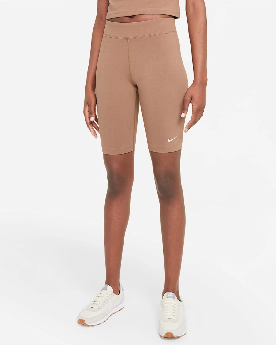Nike Women's Archaeo Brown/White Mid-Rise Essential Biker Shorts | Sportswear